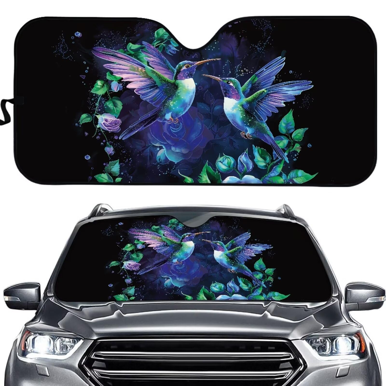Photo 1 of Hummingbird Print Auto Heat Shield Sunshade for Car Front Window Accordion Car Sun Shade Women Interior Accessories