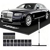 8'6"x22' Garage Floor Mats for Under Car,Non-Slip Garage Flooring Protector Parking Rugs Carpet,Heavy Duty Waterproof Rubber Containment Mat,Protect from Snow,Ice,Oil,Rain,Muds,with Squeegee,Velcro