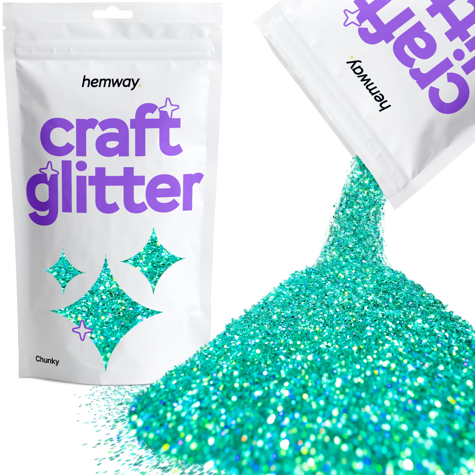 Hemway Craft Glitter Turquoise Blue Holographic 100g Chunky Glitter for Crafts, Resin, Cosmetic, Nail, Face, Body, Festival, Tumblers, Art, Candle, Crafting