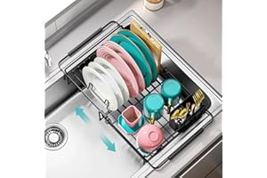Urackify Expandable Dish Drying Rack Over The Sink, Adjustable Dish Rack in Sink, Rustproof Dish Drainer for Kitchen Counter,