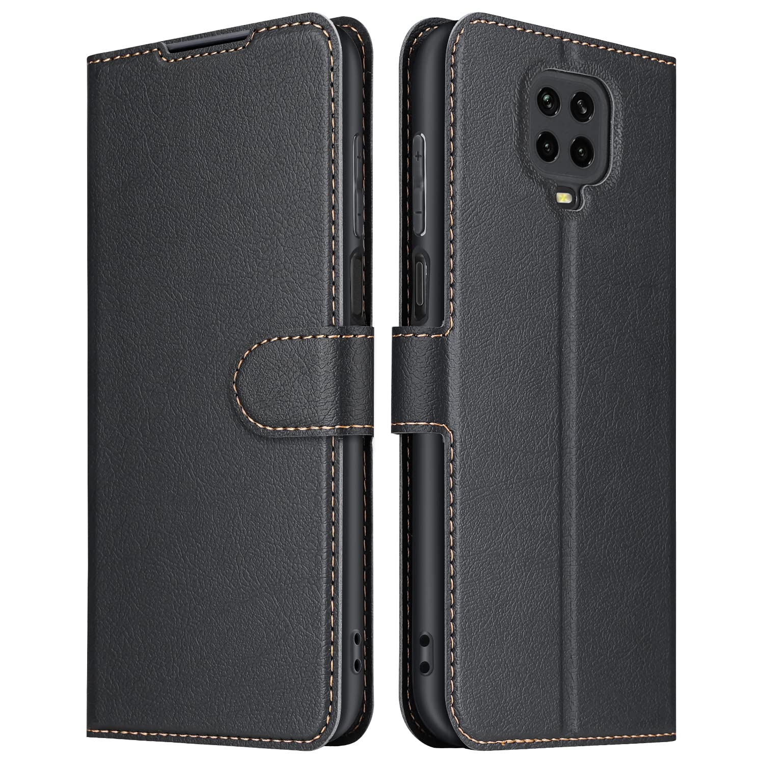 ELESNOW Phone Case for Xiaomi Redmi Note 9S / Note 9 Pro, Flip Wallet PU Leather Card Holder with RFID Blocking Magnetic Closure Stand Cover for Xiaomi Redmi Note 9S / Note 9 Pro (Black)