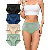 Cotton Underwear for Women High Waisted Stretch Briefs Ladies Full Coverage Postpartum Panties 4 Pack
