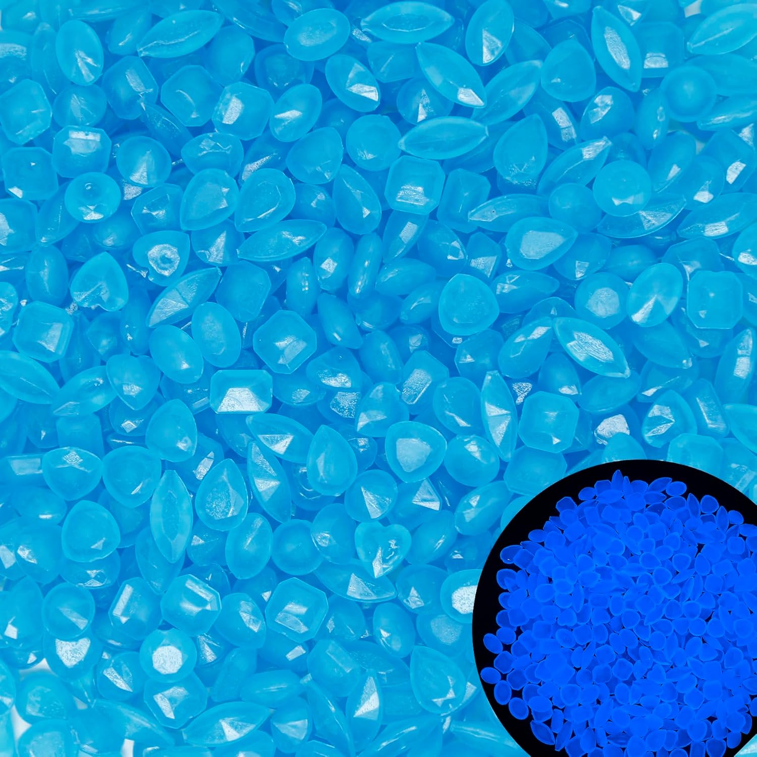 Hardscaping Materials - 300pc Glow Stones Glow in The Dark Rocks Outdoor Decorative Stones Gemstone Shaped Luminous Pebbles Outdoor Decorations for Walkways Garden Sidewalks Landscape,Blue