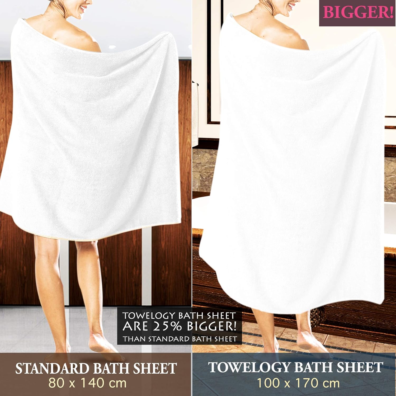 Towelogy® CH02 100% Egyptian Cotton Extra Large Bath Sheet 650 GSM Quick Dry Luxury Hotel & Spa Quality Jumbo Towels Snow White Size 100cm x 170cm (White Cheadle 650GSM - Image 5