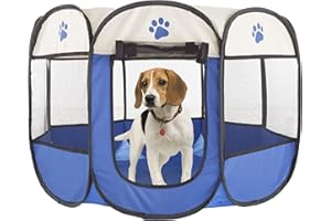 Pop-Up Pet Playpen - Indoor and Outdoor Dog Pen with Carrying Case - Portable Pet Enclosure for Dogs, Cats, and Other Small Animals by PETMAKER (Blue)