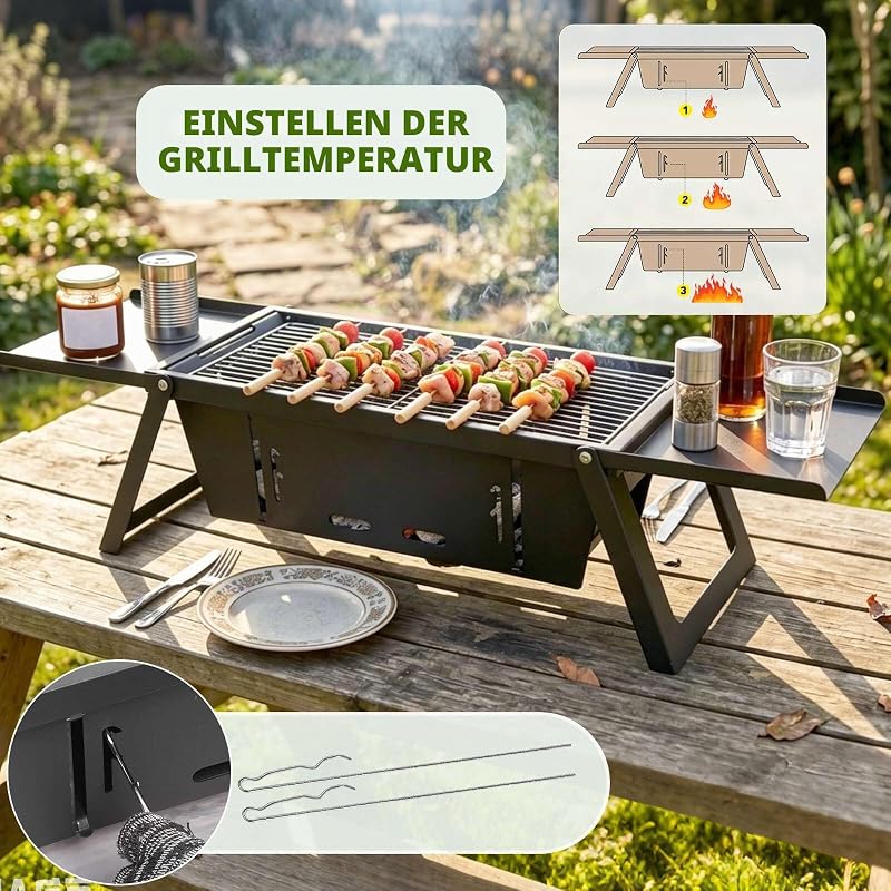 Camping Klappgrill Edelstahl Holzkohlegrill 54x21cm