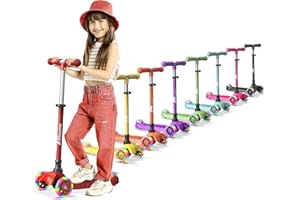 Lifemaster Mini 3-Wheel Kids Scooter with Multi-Color Wheel Lights – 4-Height Adjustable Handlebar, Wide Anti-Slip Deck, Child Safety Certified, Boys & Girls Ages 2+ Supports Up to 110 lbs