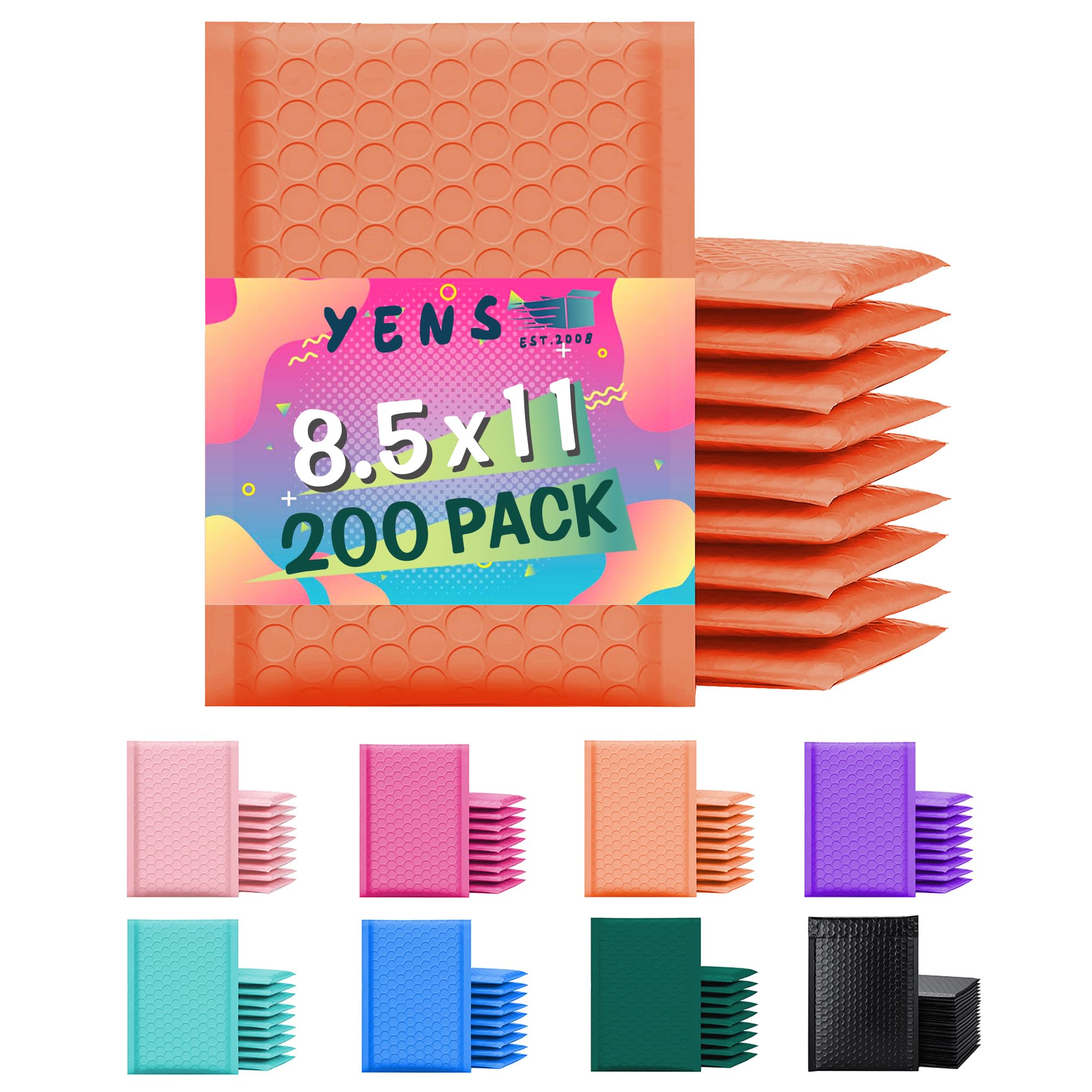Yens Poly Bubble Mailers 8.5x12 200 Pack Orange