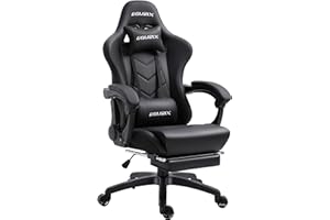 Dowinx Gaming Chair Ergonomic Office Recliner for Computer with Massage Lumbar Support, Racing Style Armchair PU Leather E-Sports Gamer Chairs with Retractable Footrest (Black)