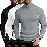 August Alley 3 Pack Men's Waffle Turtleneck Long Sleeve Shirts Slim Fit Pullover Sweater Thermal Undershirt Soft Base Layer
