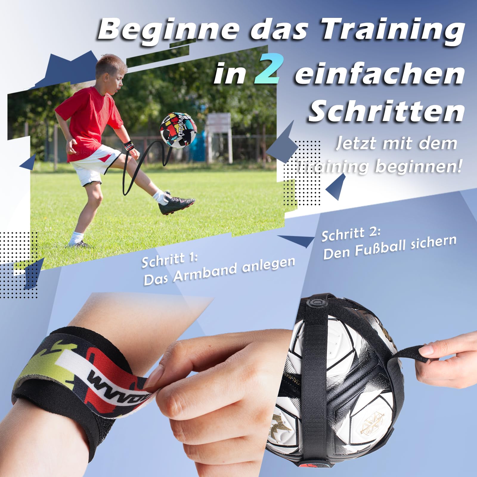 WVVOU Fußball Volleyball Rugby Kick Trainer, Fussball Geschenke Jungen, Handle Solo Fussball Trainingszubehör mit Verstellbarer Handgelenkband, Kinder Fußball Training Zubehör 5