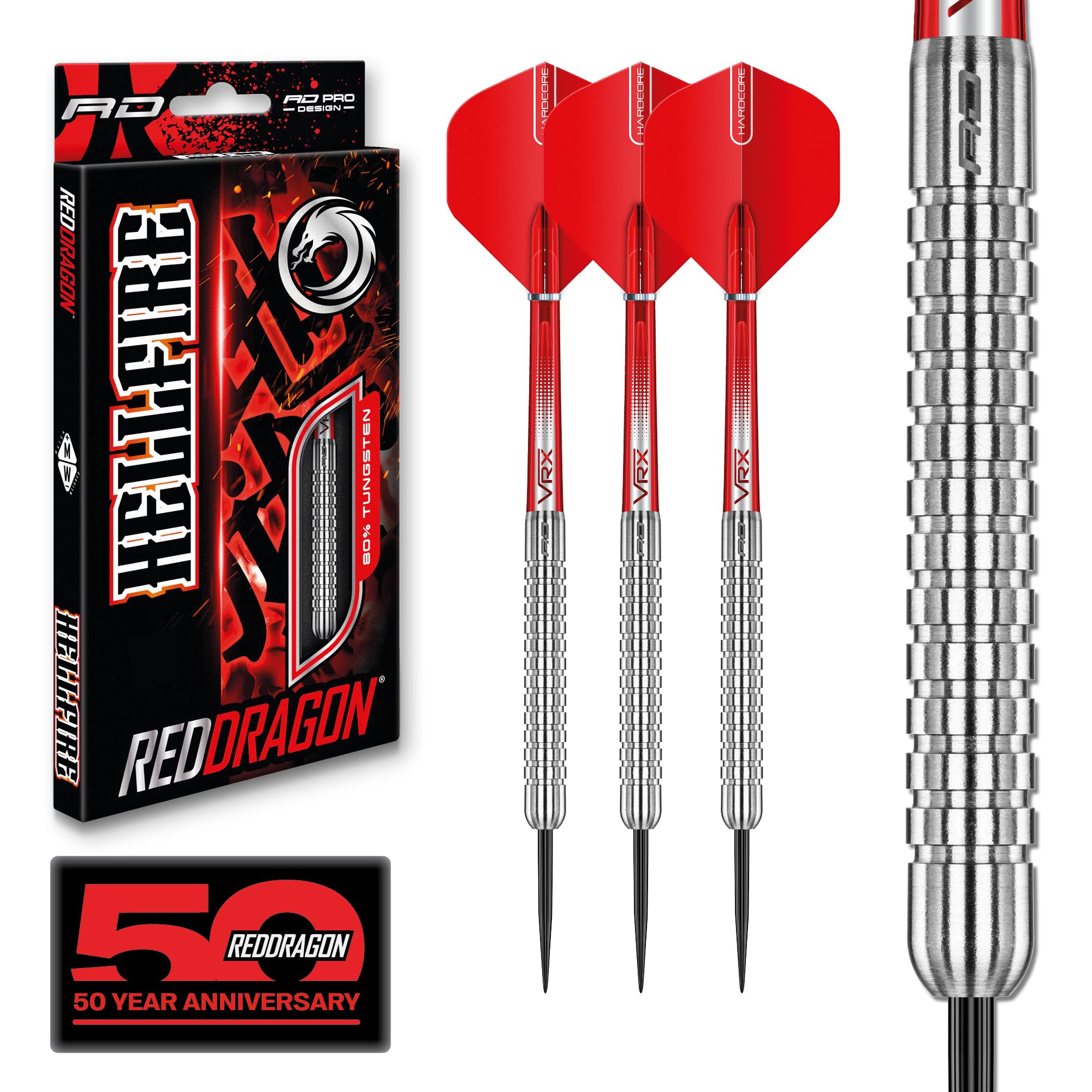 RED DRAGON Darts – Hell Fire A Series 24g – 80% Tungsten – Professional Steel Tip Darts Set with Dart Flights and Shafts