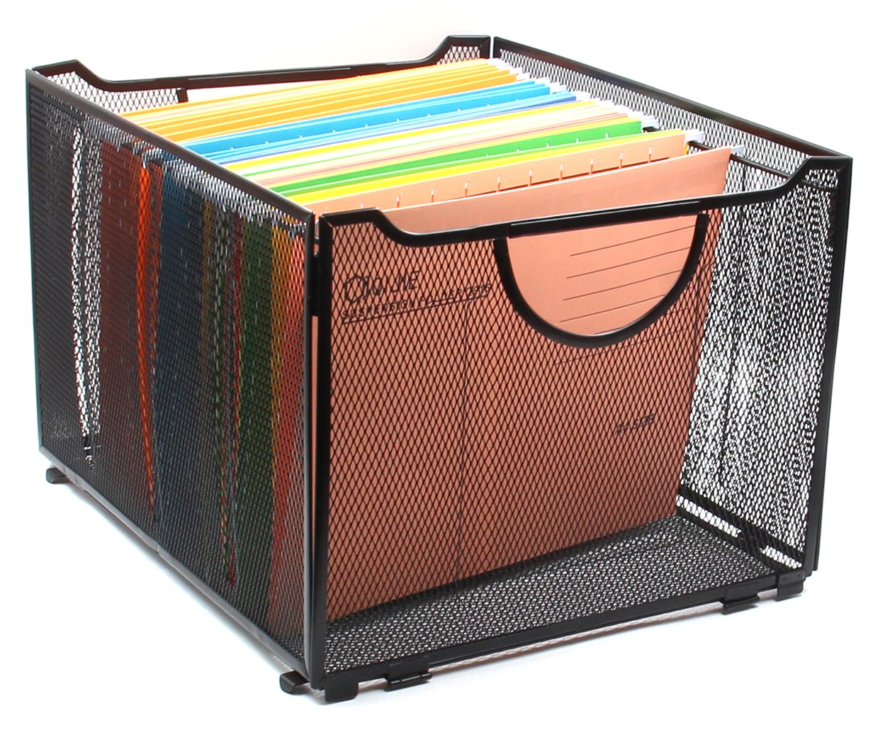 Photo 1 of EasyPAG Letter Size Portable Filing Bin Black Mesh Metal File Crate Box with Hanging File Folder Frame