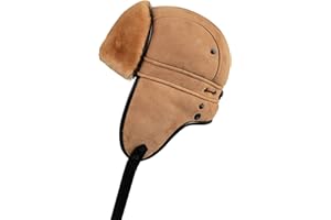 Zavelio Unisex Shearling Sheepskin Aviator Russian Ushanka with Snap Hat