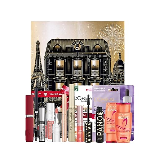 L'Oréal Paris 2025 Festive Beauty Advent Calendar, Luxurious 12-Day Gift Set Featuring Iconic Makeup, Premium Skincare, & Nourishing Haircare Favourites, A Must-Have Treat Worth Over £108