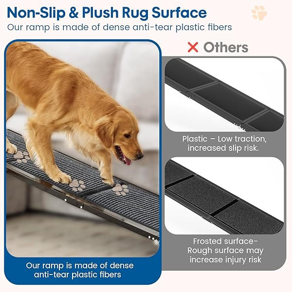 HBTOWER 63″ LONG & 17.3″ WIDE FOLDING DOG RAMP FOR CAR, SUV & TRUCK – PORTABLE PET RAMP WITH NON-SLIP SURFACE, EXTRA WIDE STEPS FOR LARGE DOGS UP TO 250LBS