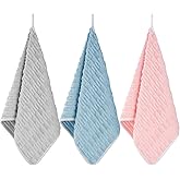 Bedvcaty Bathroom Towels Set - 3 Pack - 14 x 29 Inches Lightweight Small Extra-Absorbent Face Cloths and Soft Stripe Fingertip Towel for Bathroom, Guest Room, Children (Grey+Blue+Pink)
