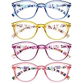HEEYYOK 1.5 Round Reading Glasses For Women,Readers Womens For Small Face Spring Hinges, Ladies Colorful Eyeglasses 4 Pack