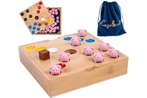 Engelhart -350444 – Piggy Hole Game – Family Board Game in Bamboo Wood – Box of 60 Silicone Pigs + 2 Dice + Rules – Fun Party