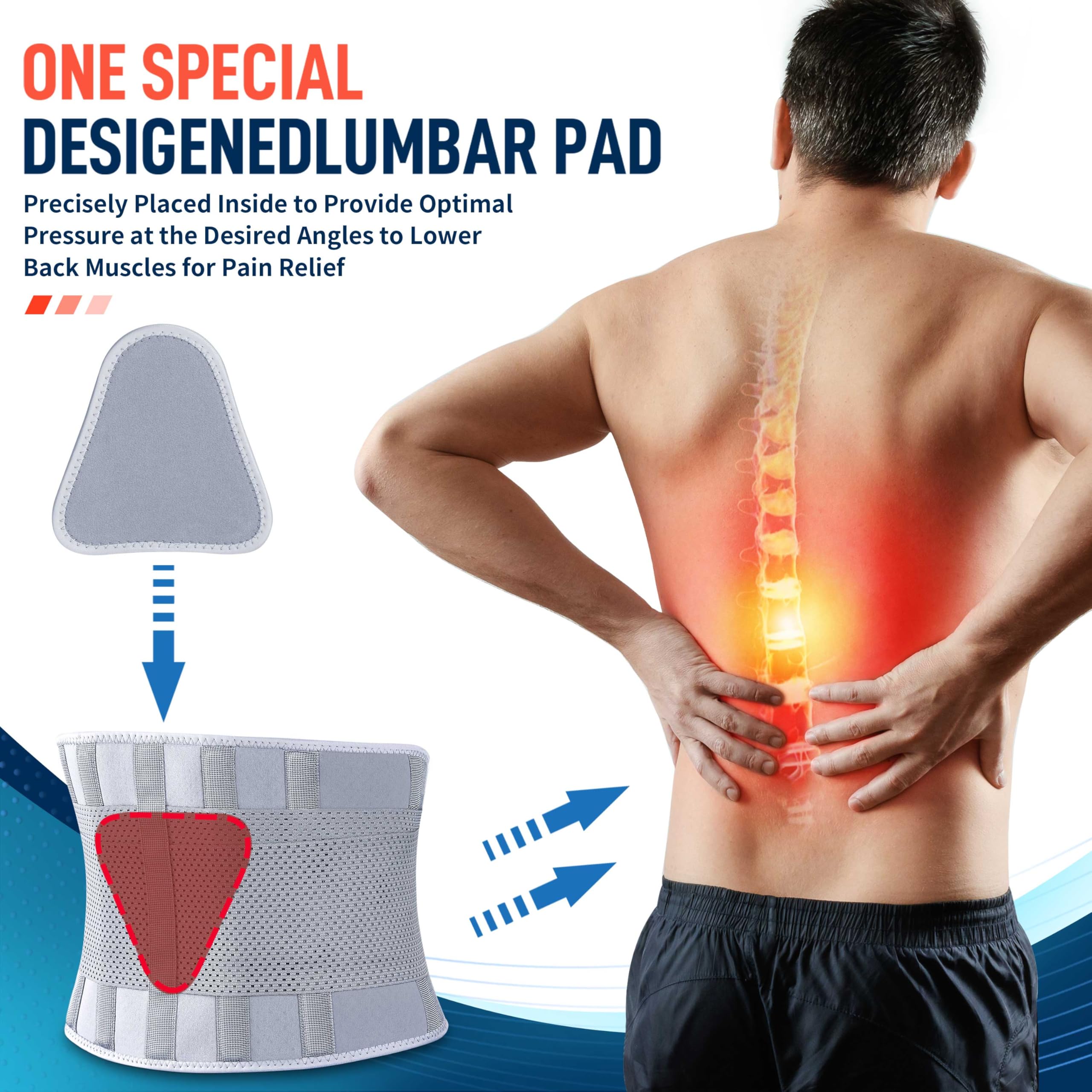 FEATOL Back Brace Support Belt-Lumbar Support Back Brace for Back Pain, Sciatica, Scoliosis, Herniated Disc Adjustable Support Straps with Removable Lumbar Pad for Men & Women (Grey, Small/Medium (Pack of 1))