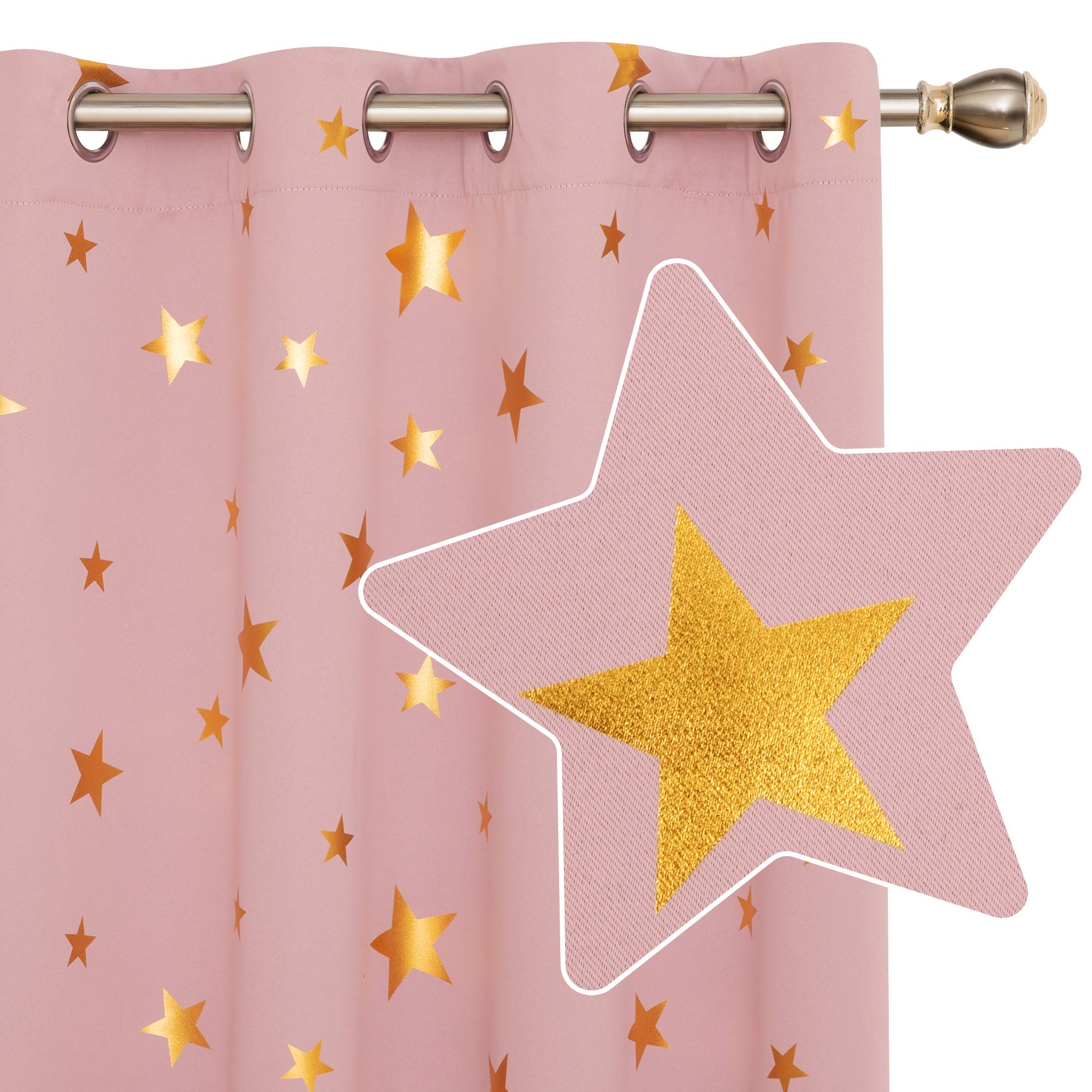 Deconovo Set of 2 Blackout Curtains, Coral Pink, 132 x 214 cm, Thermal Anti-Cold, Insulating Curtain, Living Room Curtain, Modern with Eyelets