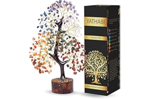 YATHABI 7 Chakra Tree of Life Decor - Crystal Tree - Feng Shui Decor - Crystal Bonsai Tree - Gem Tree - Gemstone and Crystals - Spiritual Tree - Chakra Stones - Crystal Gifts - Birthday Gift for Women