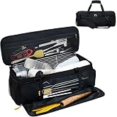 24&rdquo; Grill Tool Storage with Rigid Bottom Board, BBQ Utensil Bag, Bag Only | XXL Capacity, 10-Pocket Organization, Detachable Shoulder Strap, Rip-Proof Fabric, Gift For Men, Camping Backyard Rv Travel