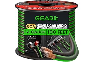 GEARit Pro Series 14AWG Speaker Wire, 14 Gauge Speaker Wire Cable (100 Feet / 30 Meters) Great Use for Home Theater Speakers and Car Speakers, Transparent Black/Green