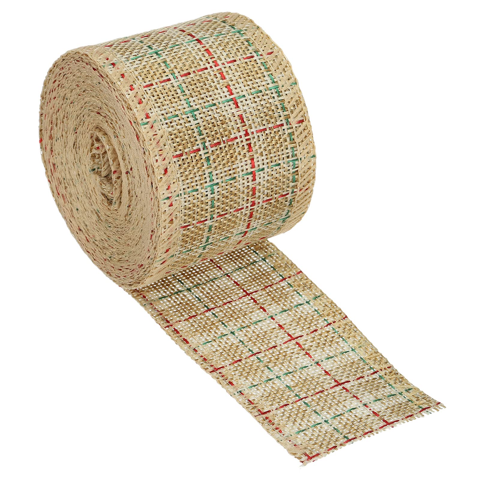 PATIKIL 2 Inch Wide 6.56 Yards Polyester Gingham Ribbon Wired Edge Ribbon, 1 Pack for Christmas Decoration Wrapping Light Brown and Green