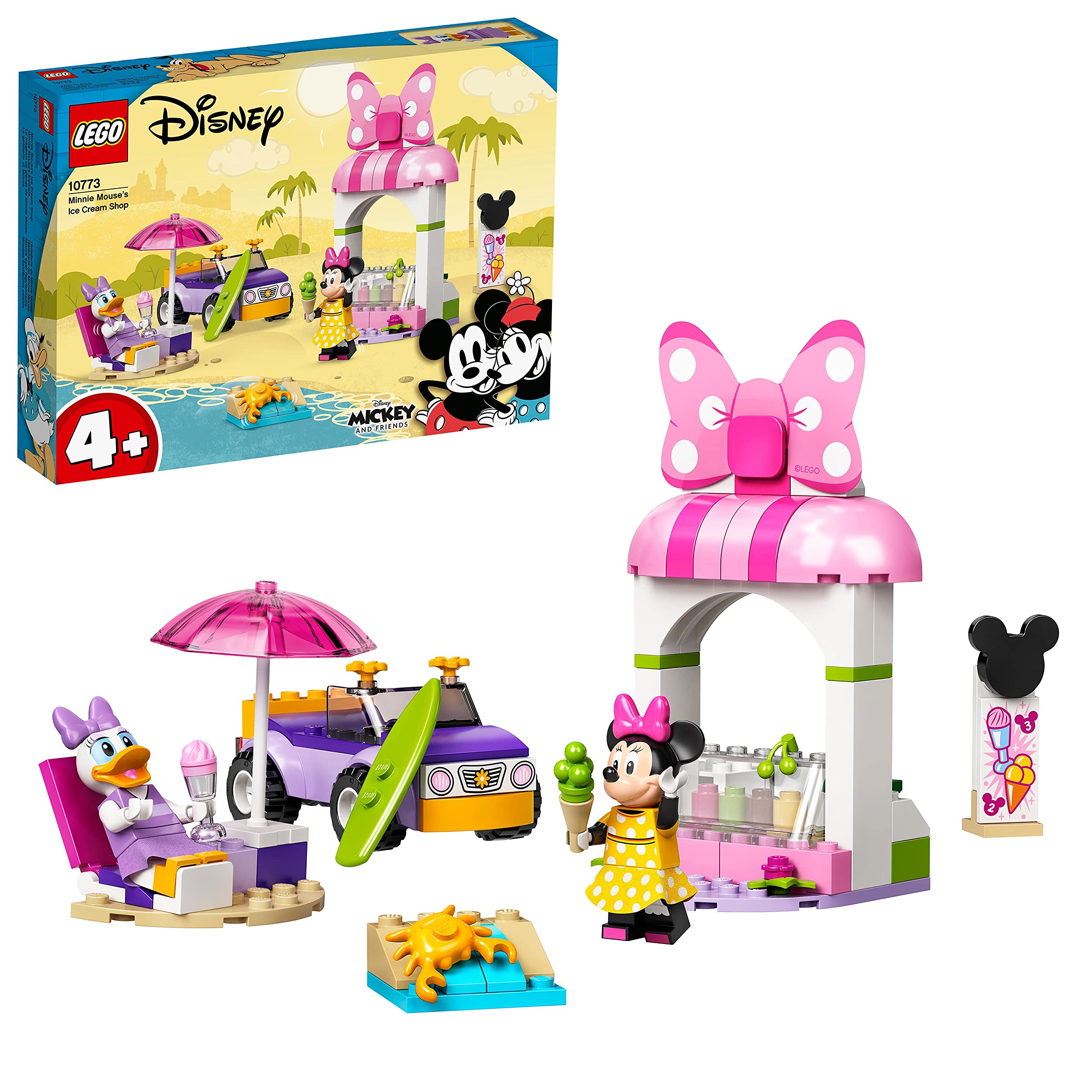 LEGO 10773 Disney Minnie Mouse’s Ice Cream Shop, Car Toy with Daisy Duck Minifigure, Gifts for 4 Plus Year Old Girls & Boys