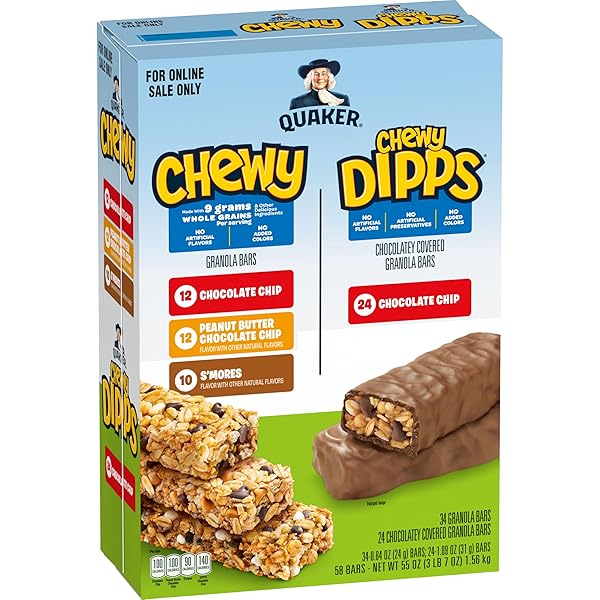 QUAKER CHEWY GRANOLA BARS, CHEWY & DIPPS VARIETY PACK, 58 COUNT