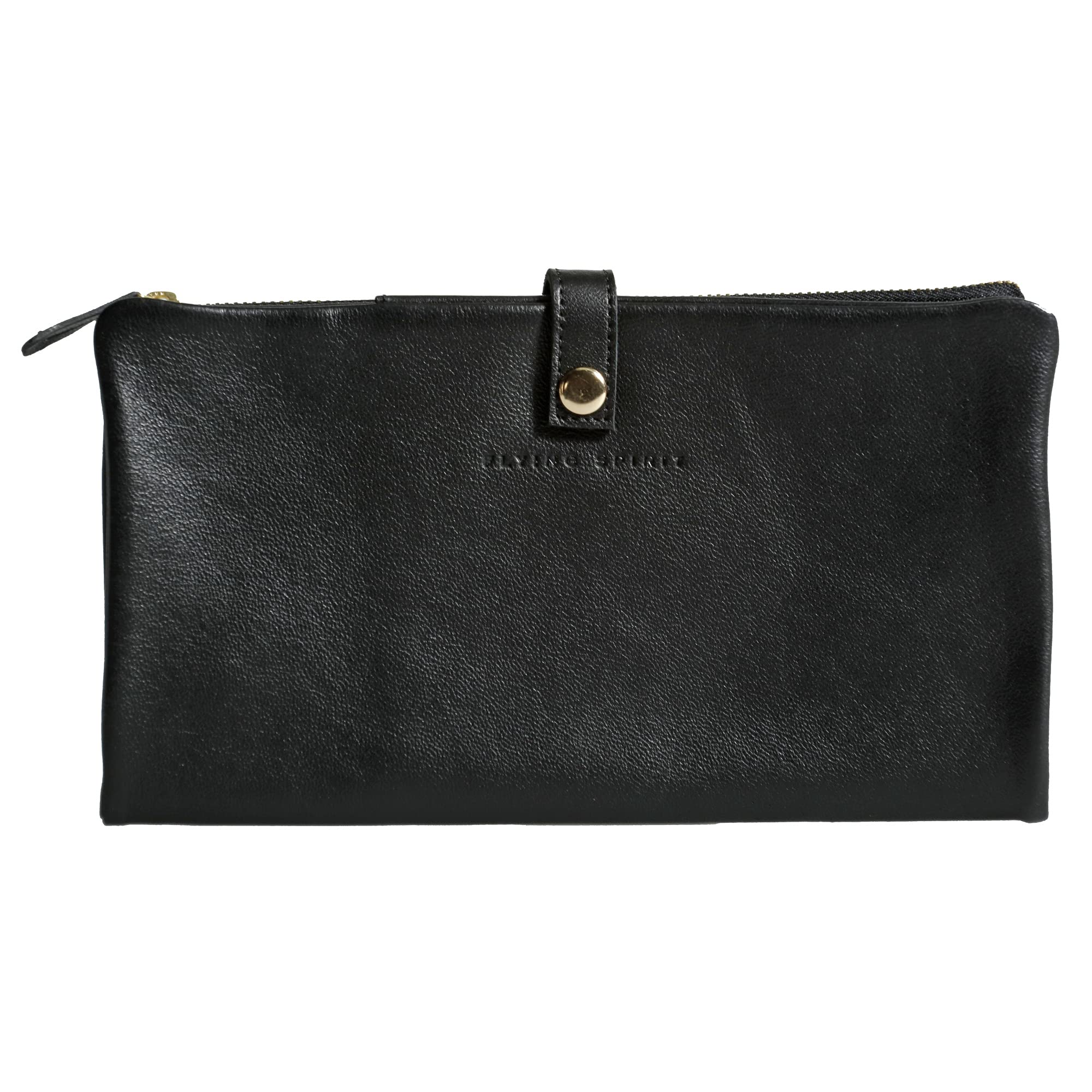 Clairefontaine - Ref 930027C - Flying Spirit Leather Flat Leather Sleeve - 27 x 23.6 x 2.8cm, 2 Compartment Design, Metal Zip Closure with Leather Puller - Black