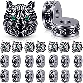 Hicarer 24 Pieces Wolf Head Charms Tibetan Animals Pendant Beads Hole Loose Bead Cubic Zirconia Spacer Connector Charm for Men Bracelet DIY Making Halloween (Black, Wolf Head)