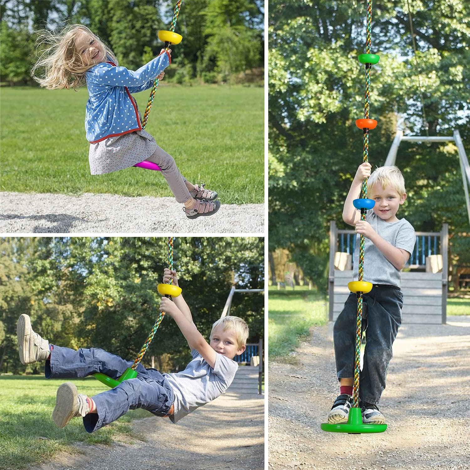 Tree Swing for Kids Backyard Single Disc Rope Climbing Swing Seat for Tree Indoor Outdoor Playground Set Accessories with Thickening 4 Ft Strap-Green