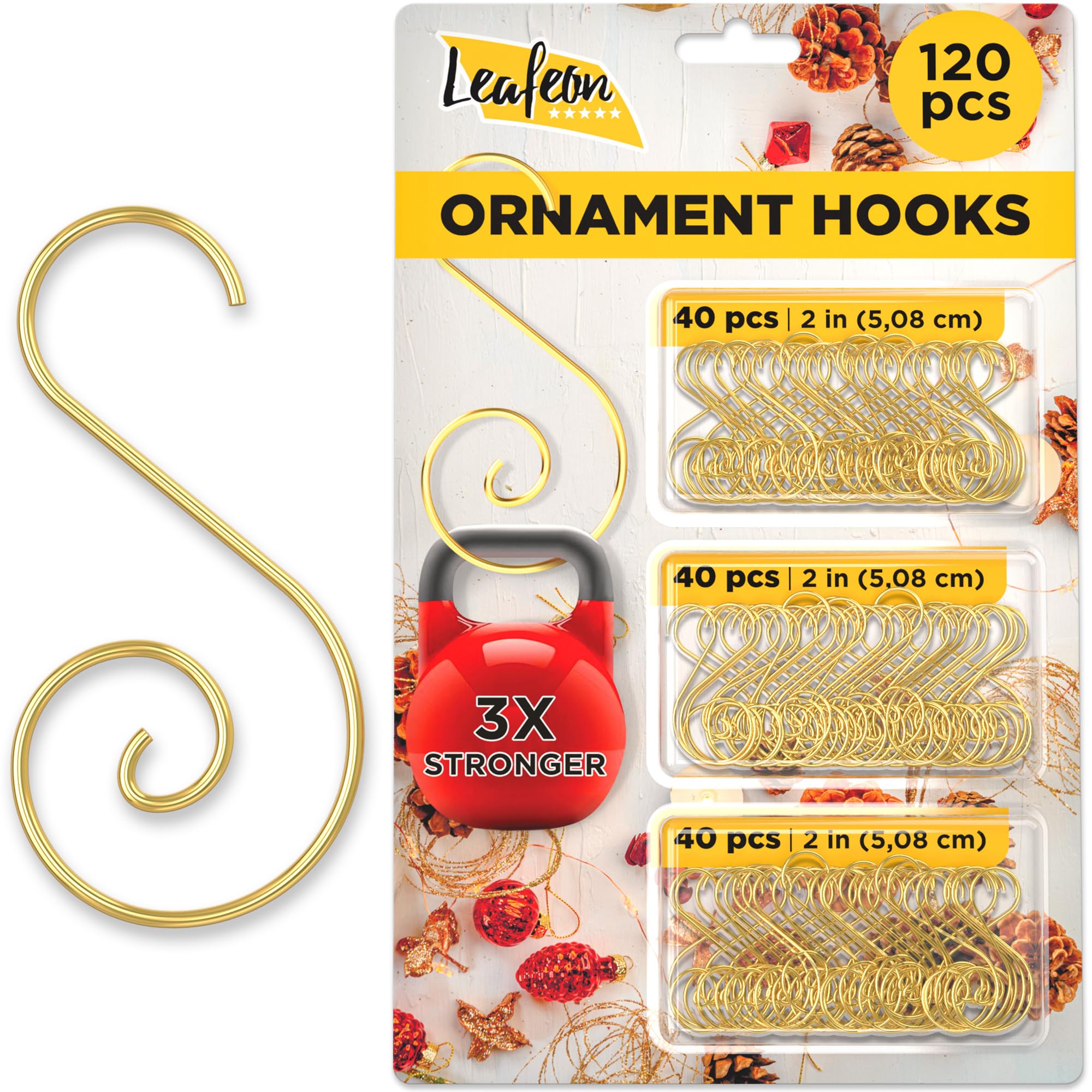 View 1 of 120 pcs Christmas S-Shaped Ornament Hooks - Perfect Ornament Hooks for Christmas Tree Decoration (Gold)