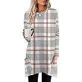 XIEERDUO Womens Tunic Tops Long Sleeve Crew Neck High Low Hem Loose Fit Shirts Blouses with Pockets