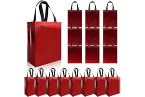 cabzymx Glossy Red Small Gift Bags 18 Pcs, Non-woven Holiday Treat Bags with Sturdy Base, 8x 3.9 x 9.8 In Reusable Goodie Bags Bulk for Birthday, Wedding, Easter, Party