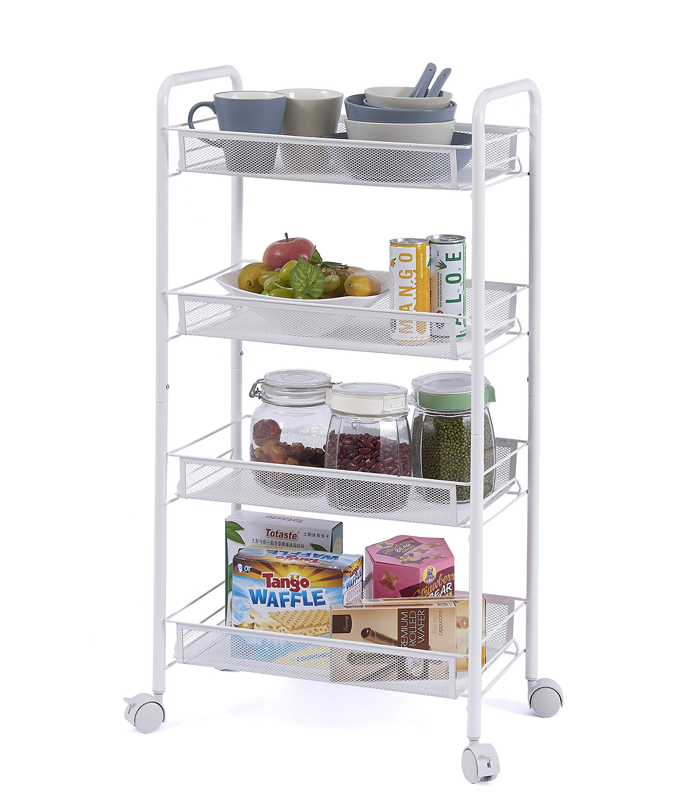 Ovicar 4 Tier Mesh Wire Rolling Cart, Kitchen Storage Organizer Utility