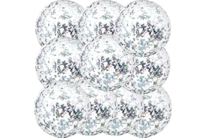 Civaner 10 Pcs Inflatable Glitter Beach Balls 16 Inch Large Sparkly Confetti Pool Balls for Christmas Party Decorations Clear Blow up Balloon Toys for Birthday 2025 New Year Summer(Silver)