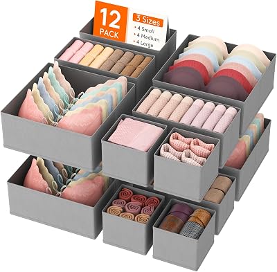 Lifewit 12 Pack Drawer Organisers Foldable Fabric Chest Dividers Light Grey