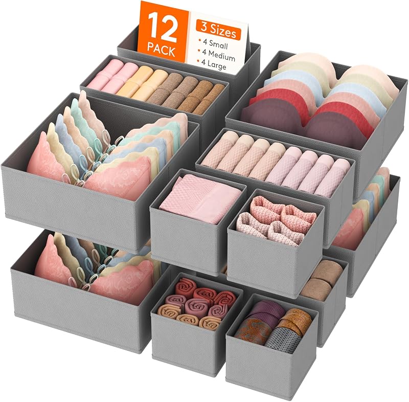 Lifewit 12 Pack Drawer Organisers Foldable Fabric Chest Dividers Light Grey