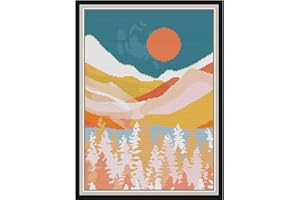 Svarog Stamped Cross Stitch Kits Beginners Full Range of Embroidery Patterns Starter Kits for Adult or Kids DIY Cross Stitches Needlepoint Kits 14CT-Mountains Valley Sun Nature（4） 11.8x15.75 inch
