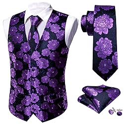 Barry.Wang Mens Suit Vest Purple Flower Silk