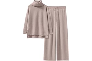 ANRABESS Women Two Piece Outfits Oversized Turtleneck Knit Pullover Sweater Top Wide Leg Pants Lounge Set Sweatsuit 2025 Fall