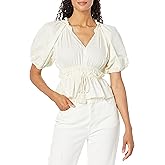 Moon River Womens Ruffled Shirred Pleats Sleeve Top