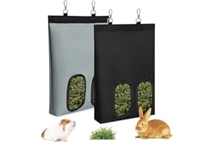 GOCOHHI 2 Pcs Guinea Pig Hay Feeder Bag, Rabbit Hay Feeder, 2 Holes Capacity Hay Holder, 600D Oxford Fabric Hay Bag for Rabbit Guinea Pig Chinchilla Hamsters Small Pets Animal
