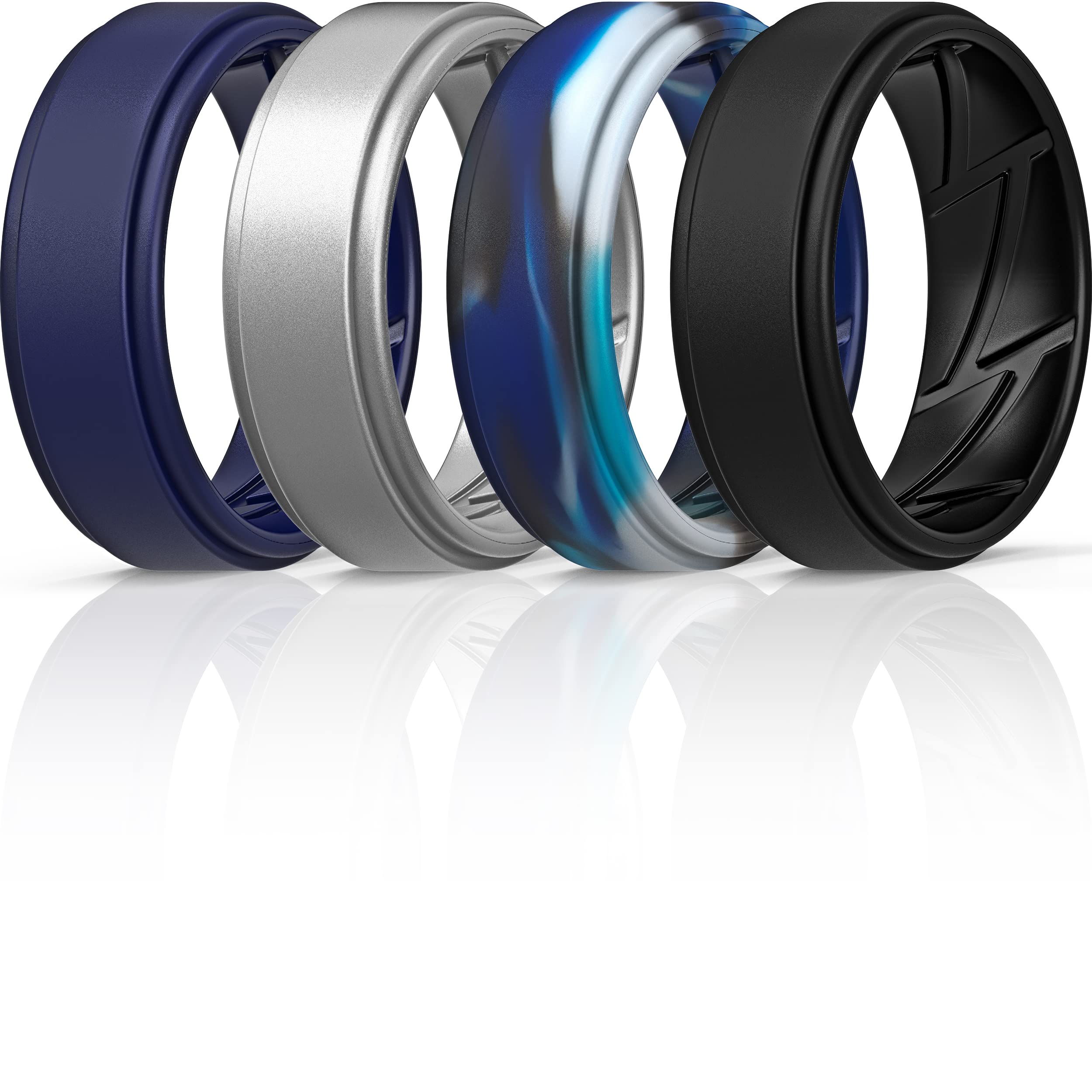 ThunderFit Silicone Wedding Rings for Men Breathable Airflow Inner Grooves,Step Edge Sleek Design Breathable Rubber Engagement Bands,8mm wide,2mm Thick, 6.5,7 (17.35mm), Silicone,Silver, No Gemstone