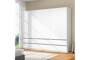 LABROSKIA White Wardrobe Closet with Doors: 75" Large Capacity Bedroom Armoire, Wooden Cabinet with 6 Drawers, Hanging Storage Shelves with Hanging Rod (Contemporary, 3)