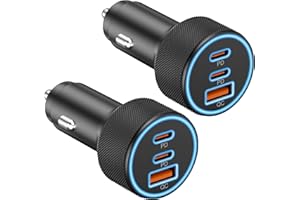 USB C Car Charger, 2 Pack 3-Port 67W Dual USB-C & USB-A Car Power Adapter PD/QC Fast Charging Cigarette Lighter for iPhone 17
