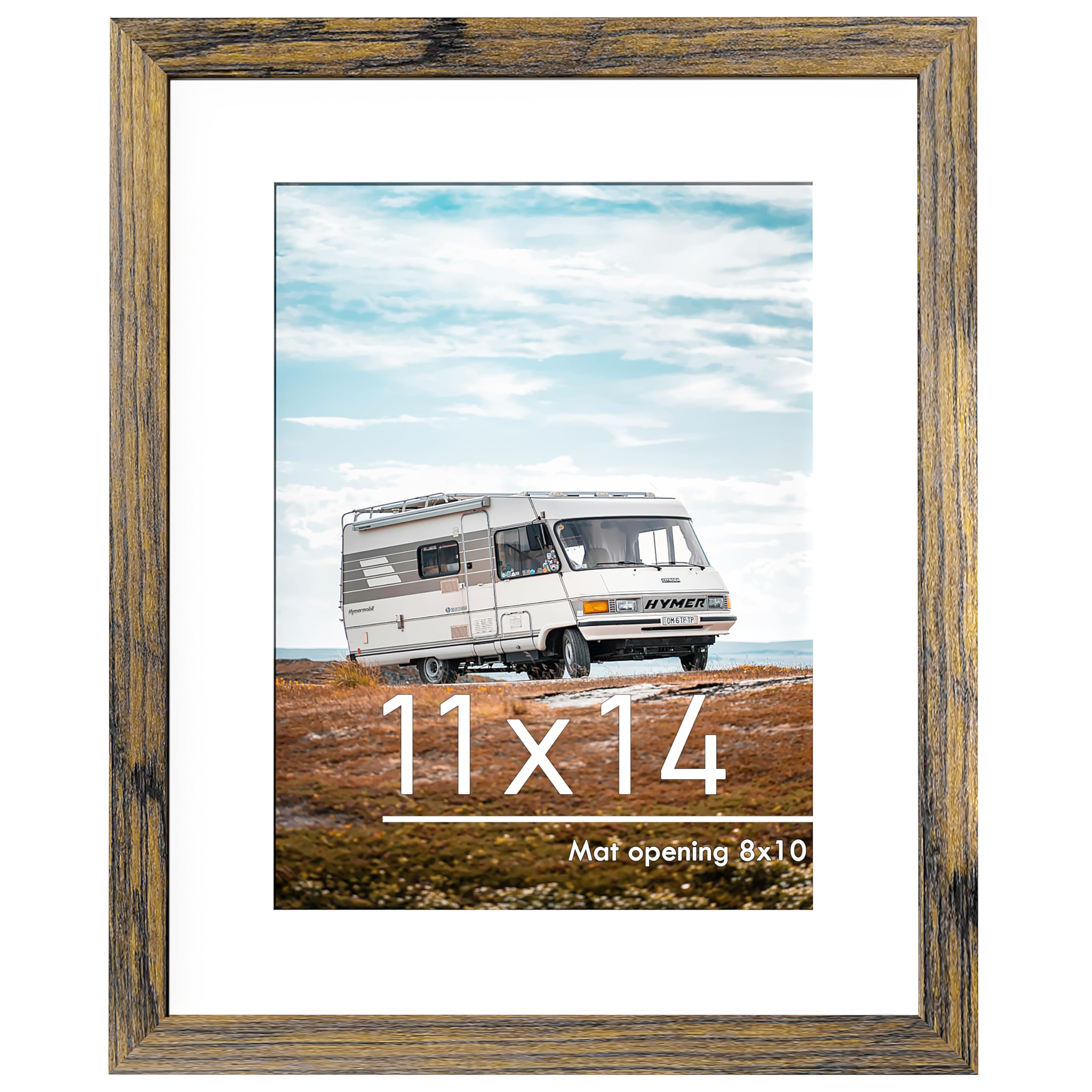 Photo 1 of ***(MINOR DAMAGE)***PEALSN 11x14 Picture Frame, Display Pictures 8 x 10 with Mat or 11 x 14 Without Mat for Wall Mounting Display, Photo Frames, Brown.